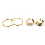 Two pairs of gold earrings