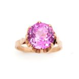 Russian14ct rose gold and pink glass ring