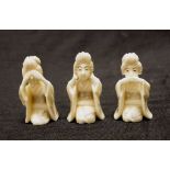 Three Japanese carved ivory geisha figures