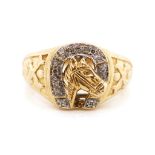9ct yellow gold and diamond horse and shoe ring