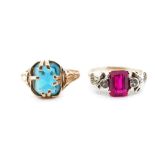 Two 9ct gold and coloured gem cocktail rings