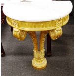 Vintage marble topped demi-lune hall table