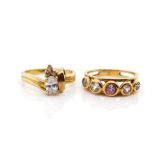 Two Cubic zirconia set 9ct yellow gold rings