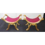 Two gilt wood X frame stools