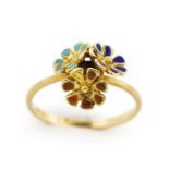 Enamel flower and 18ct yellow gold ring