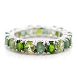 Emerald, peridot and tsavorite set silver ring