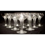 Eleven hollow stem champagne glasses