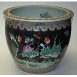 Large Chinese polychrome fish bowl