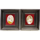 Pair vintage portrait miniatures on porcelain