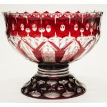 Bohemian red flash cut crystal footed bowl