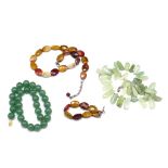 Three hardstone beaded necklaces and a bracelet