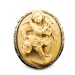 Antique Dutch carved lava cameo and silver brooch
