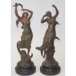 Two antique French bronzed spelter figures