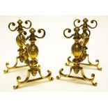 Pair antique brass fire andirons