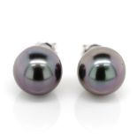 9mm Tahitian pearl and white gold stud earrings