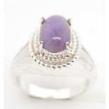 Lavender jade set white metal ring