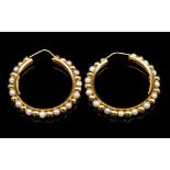 18ct yellow gold bead and pearl hoop earrings