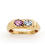 Amethyst and topaz set 9ct yellow gold ring