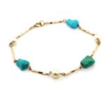 Turquoise, pearl and gold bracelet