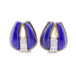 Lapis and diamond set 18ct yellow gold ear clips