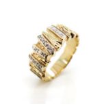 Modernist two tone 9ct gold and diamond ring