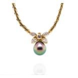 Tahitian pearl, diamond and 18ct gold necklace
