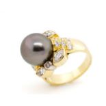 Tahitian pearl, diamond and 18ct yellow gold ring