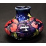 Moorcroft pottery blue pansies squat vase