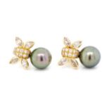 Tahitian pearl, diamond and 18ct yellow gold stud