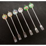 Set of six Chinese export cloisonne cocktail forks