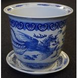 Large Chinese handpainted blue & white jardiniere