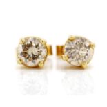 Champagne diamond set 18ct yellow gold stud