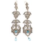 Regency style old cut diamond chandelier earrings