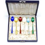 Set of six silver gilt and enamel coffee spoons