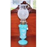 Antique blue glass oil lamp