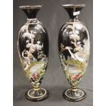 Pair antique hand painted Bristol glass vases