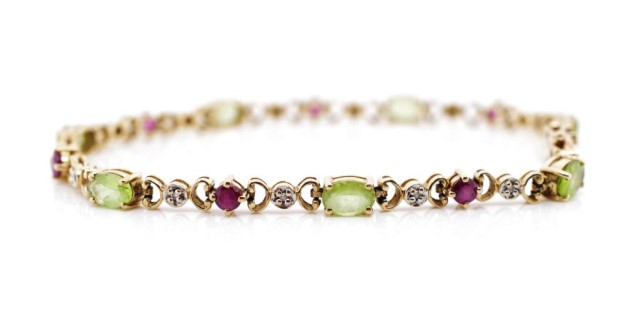 Peridot, ruby and diamond set 9ct gold bracelet - Image 2 of 3