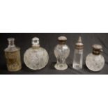 Three vintage silver & crystal perfume bottles