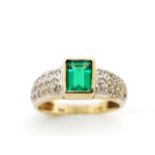 Synthetic emerald, diamond and 9ct gold ring