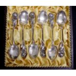 Cased set six German sterling silver coffee spoons