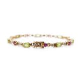 Peridot, ruby and diamond set 9ct gold bracelet