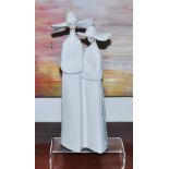 Lladro two standing nuns figurine