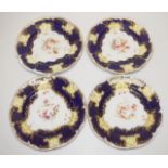 Four antique English handpainted display plates