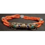 Good Chinese coral & cloisonne necklace