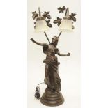 Vintage bronze figural electric lamp