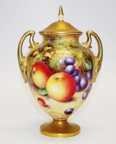 Royal Worcester handpainted lidded urn - Image 4 of 6