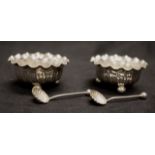 Cased pair Victorian sterling silver open salts