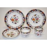 Antique English "Imari" trio & 2 display plates