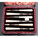 Cased set six Victorian sterling silver nut picks