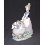 Lladro Girl with Puppies in a Pram figure